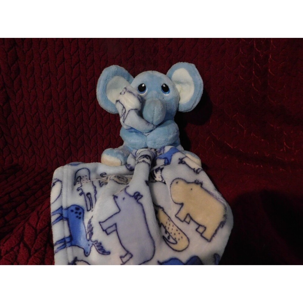Little Beginnings Baby Security Blanket Blue Elephant Plush Lovie 12" x 12" Nice